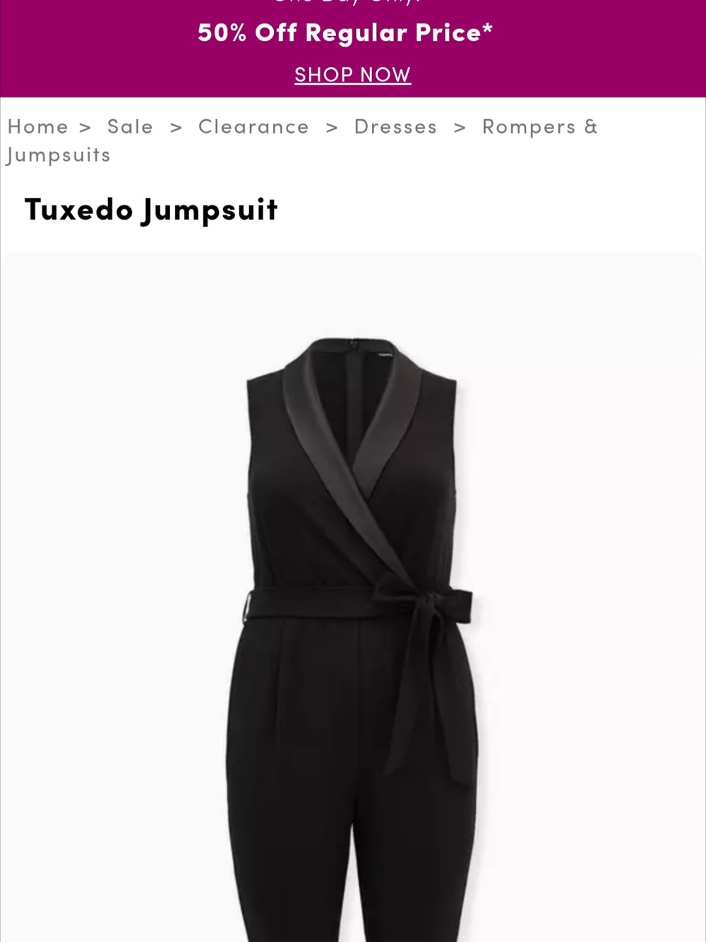 torrid Black Tuxedo Jumpsuit with Satin Lapel